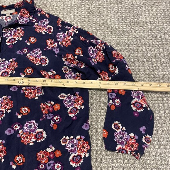 WOMAN WITHIN Shirt Womens Sz 1X Plus Button Up Floral Navy Blue Red Blouse Rayon - Picture 6 of 6